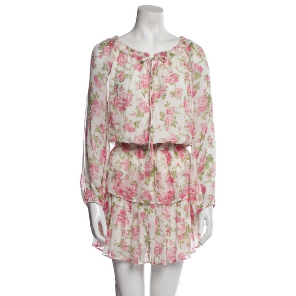 LoveShackFancy Pink and Green Floral Dress